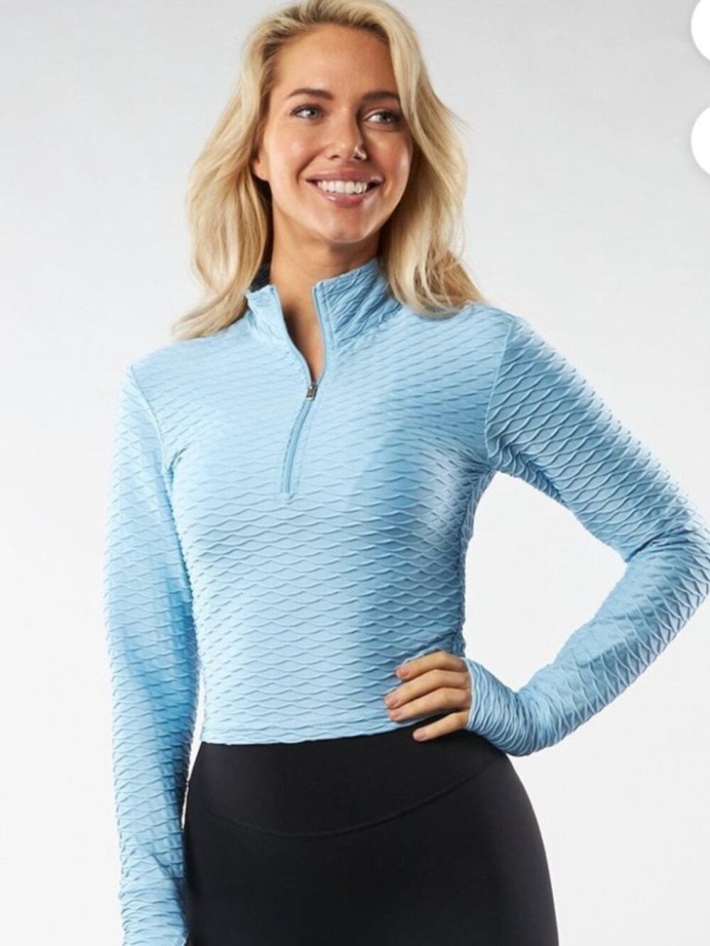 Buff Bunny Collection Blue Textured Quarter Zip Pullover Small